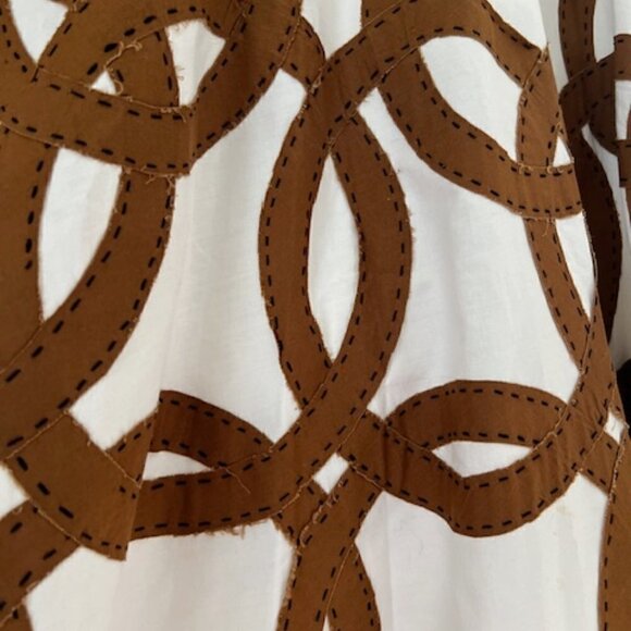 Easton Pearson Full Midi Skirt White & Brown Geometric Cotton - Picture 7 of 12